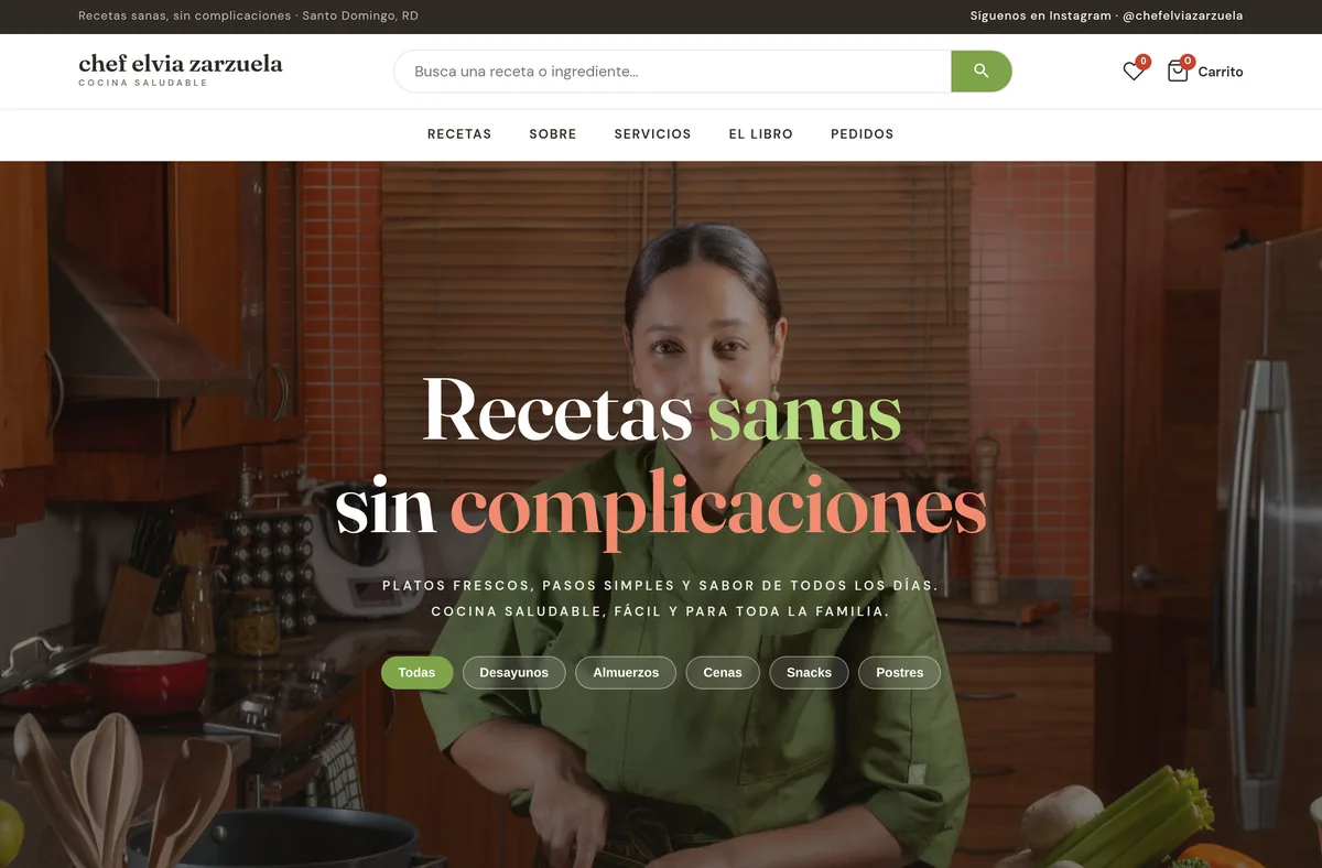 Website de Chef Elvia Zarzuela, recetario y libro desarrollado por Studio Tina