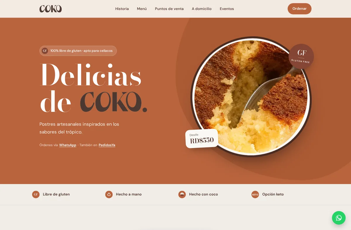 Website de Coko, marca y menú digital desarrollado por Studio Tina