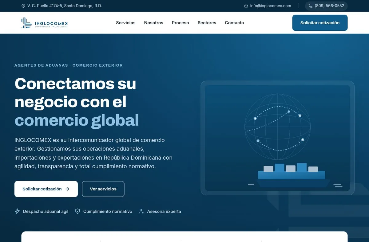 Website de Inglocomex, web corporativa desarrollado por Studio Tina