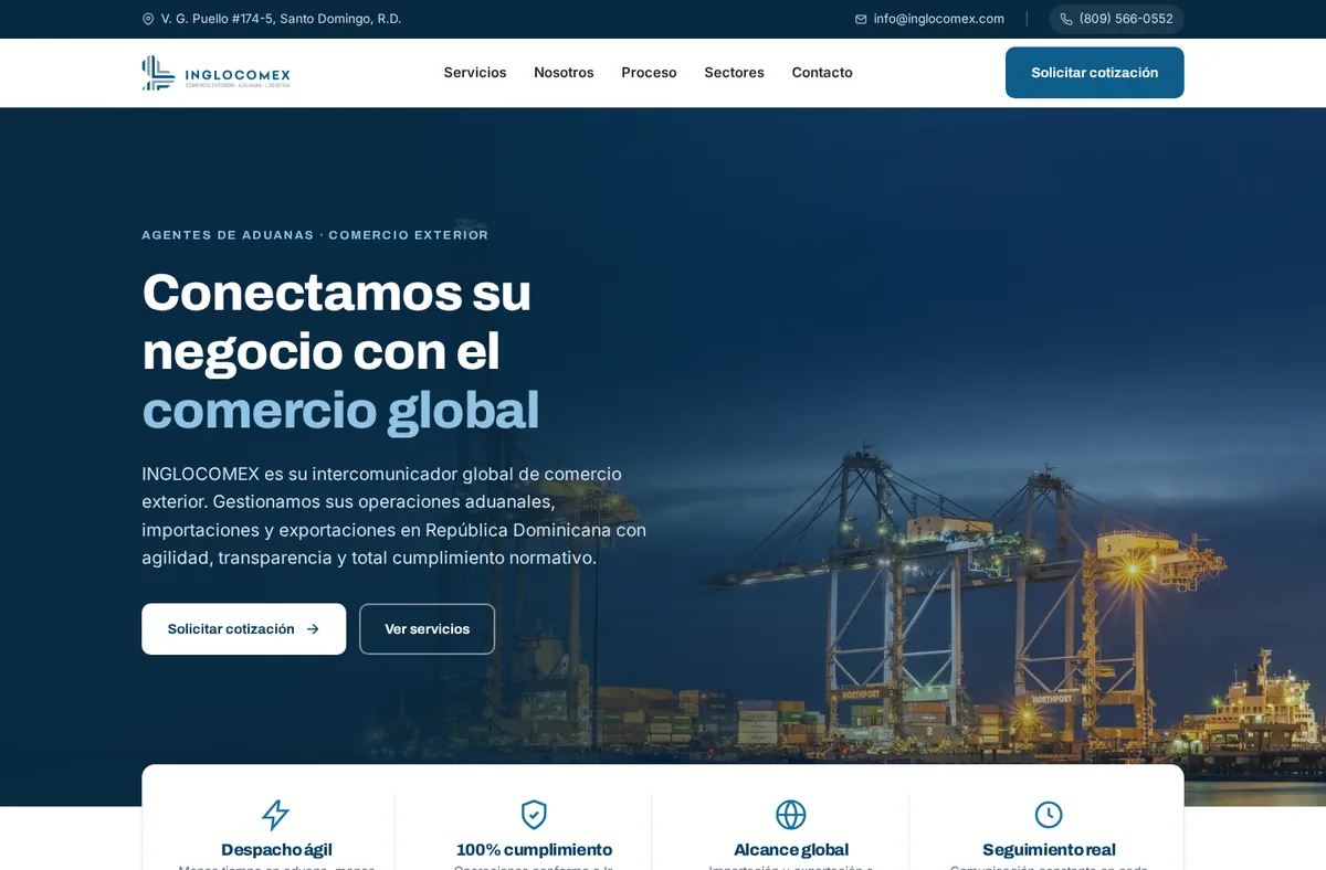 Website de INGLOCOMEX, web corporativa desarrollado por Studio Tina