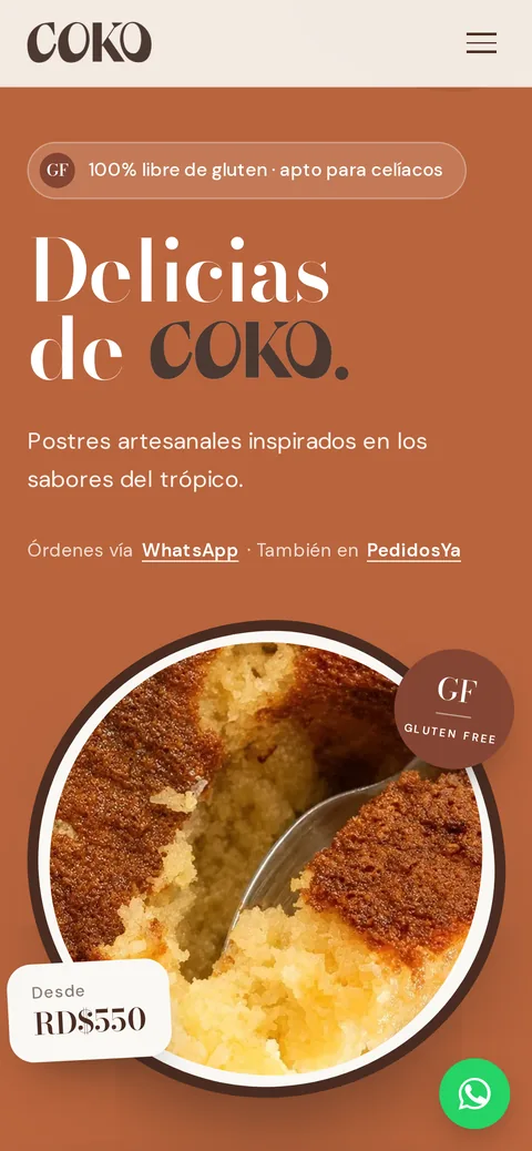 Website de Coko, marca y menú digital, por Studio Tina