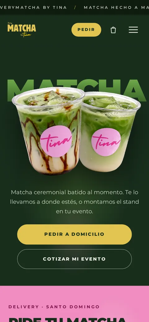 Website de Very Matcha, delivery y eventos, por Studio Tina