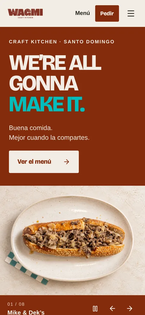 Website de WAGMI, restaurante, por Studio Tina