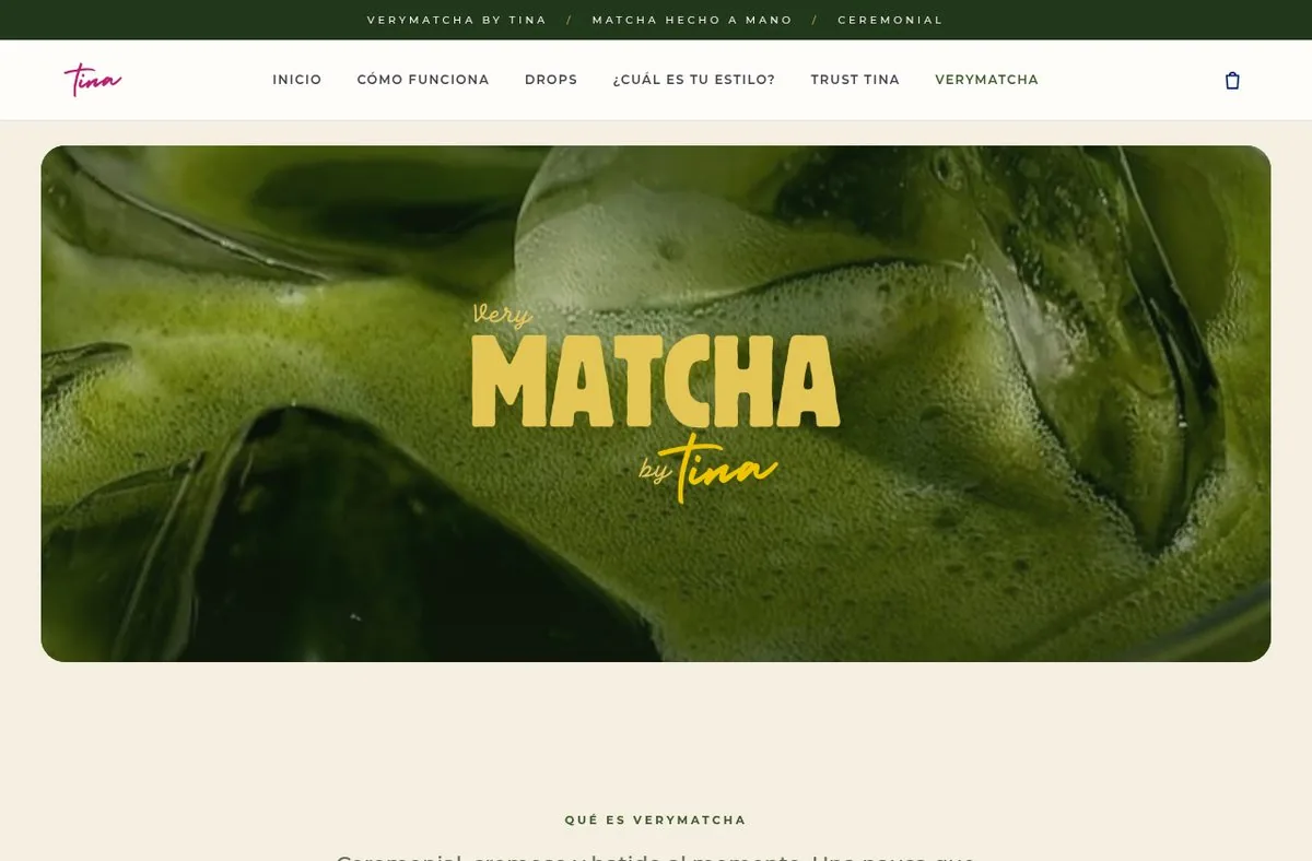 Website de Very Matcha, carta digital desarrollado por Studio Tina