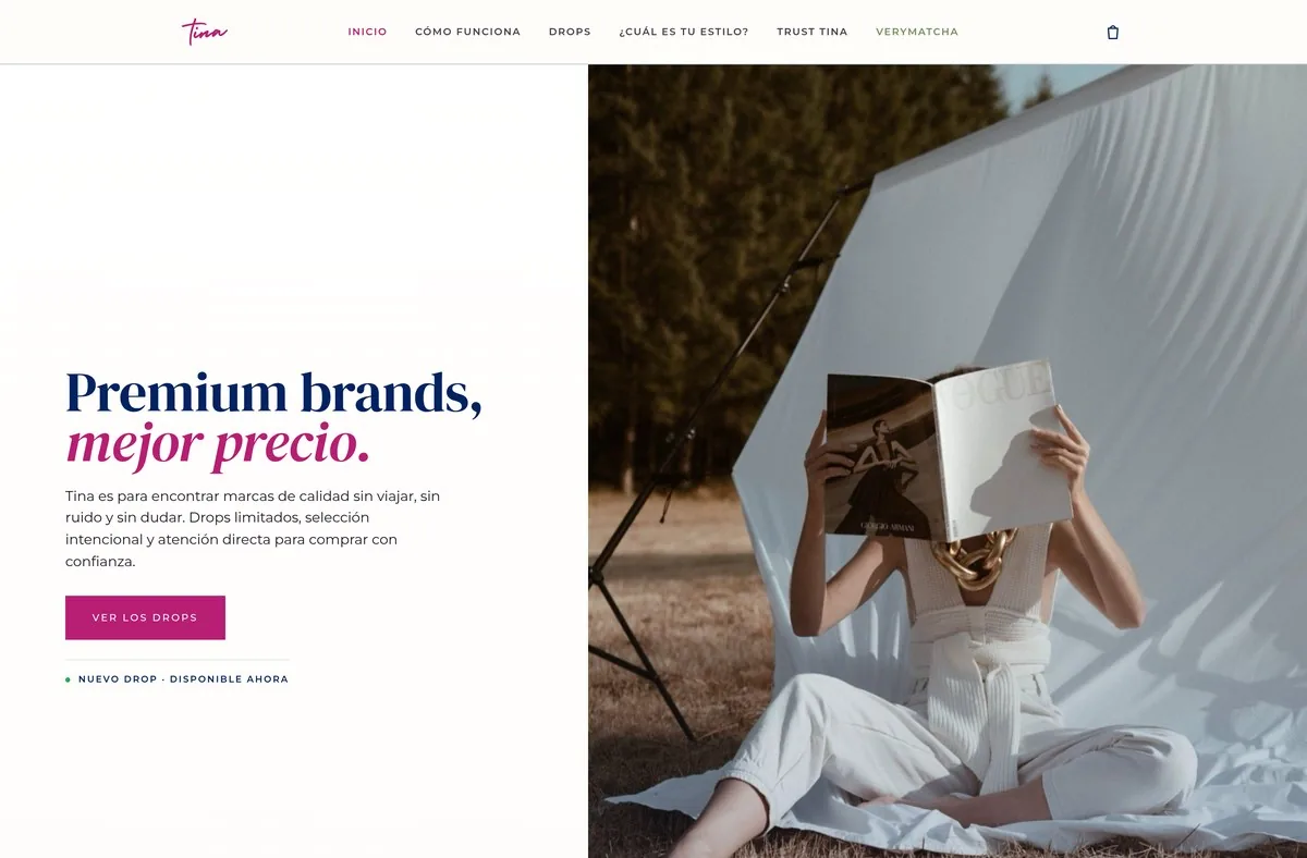 Website de Very Tina, tienda online de marcas premium