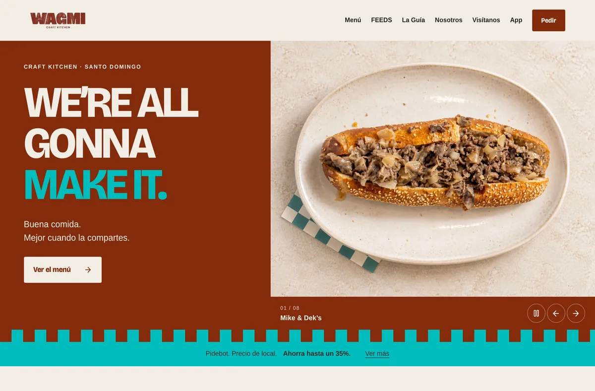 Website de WAGMI Craft Kitchen, restaurante en Santo Domingo, desarrollado por Studio Tina